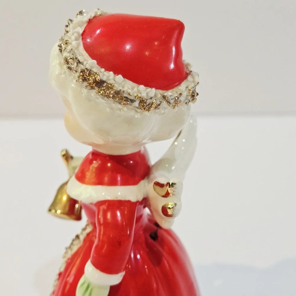 Vintage 1956 NAPCO Spaghetti Trim Christmas Gold Bells Bell Angel Red Dress